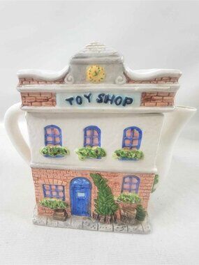Toy Shop VINTAGE White/Multicolor Teapot w/Lid by Starite Industries, H-7"xW-8"